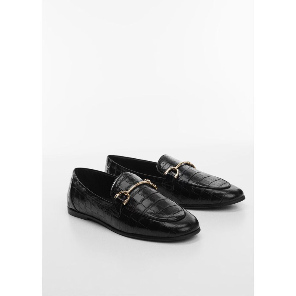 MANGO MNG Croc Embossed Leather Horsebit Loafers Black Women’s 39 / 8.5 NEW - Picture 3 of 6